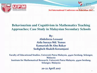 Behaviourism and Cognitivism in Mathematics Teaching  Approaches; Case Study in Malaysian Secondary