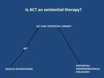 Is ACT an existential therapy?  ACT AND  EXISTENTIAL THERAPY  RFT  EXISTENTIAL-  PHENOMENOLOGICAL