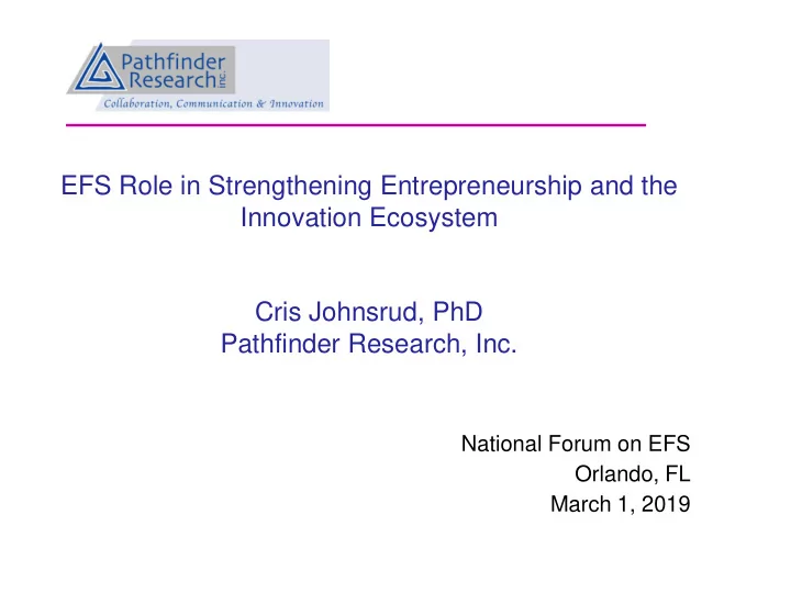 efs role in strengthening entrepreneurship and the