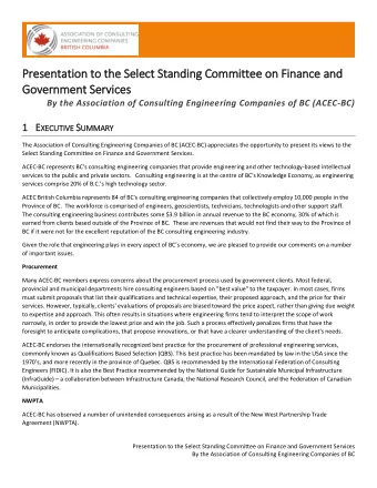 Pres  resen  entat  ation t  to t  the S  e Select  ect S  Stan  anding C  Committee  ee on F