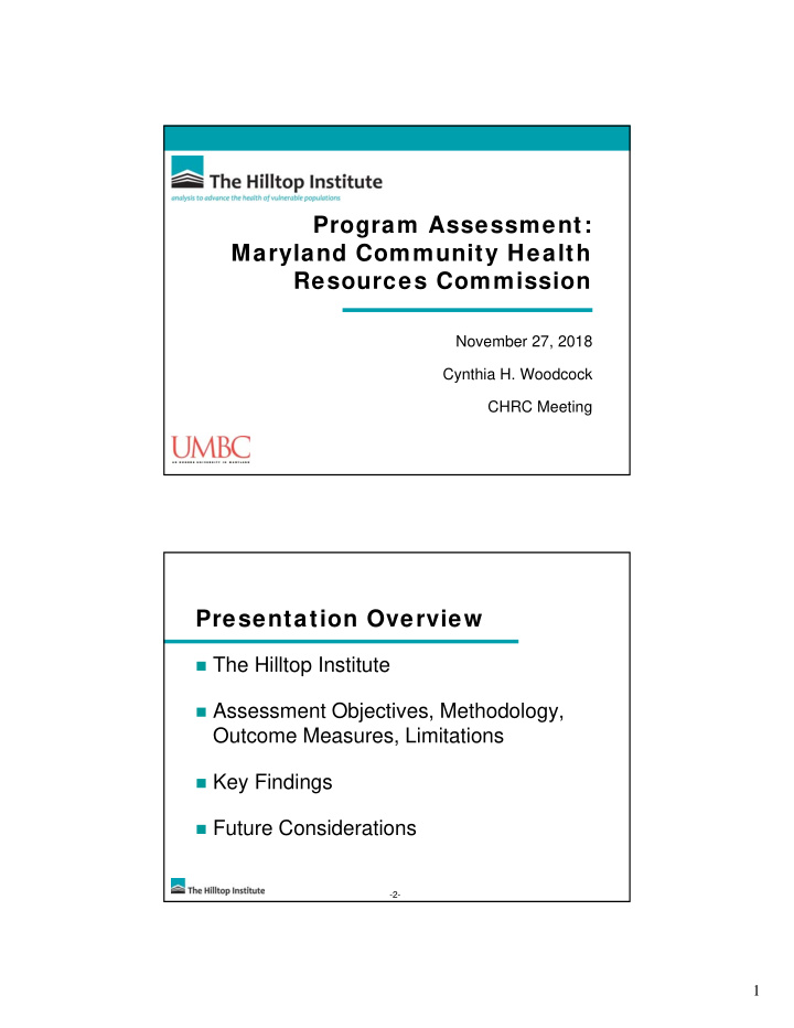 program assessment maryland community health resources