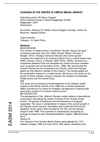 EASM 2014  separately. The value is standardized in respect of the overall growth of  the Olympic