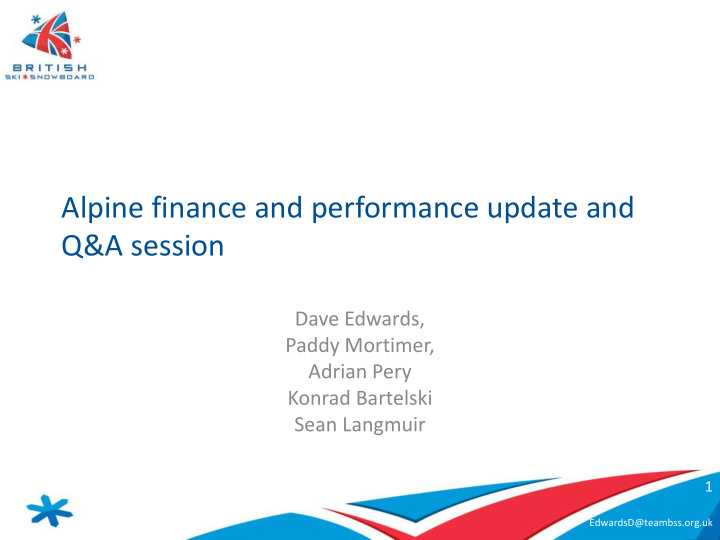 alpine finance and performance update and q a session