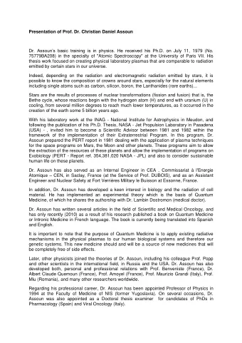 Presentation of Prof. Dr. Christian Daniel Assoun Dr. Assouns basic training is in physics. He