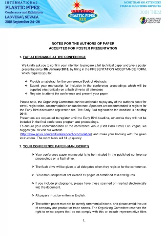 ACCEPTED FOR POSTER PRESENTATION 1. FOR ATTENDANCE AT THE CONFERENCE  We kindly ask you to confirm