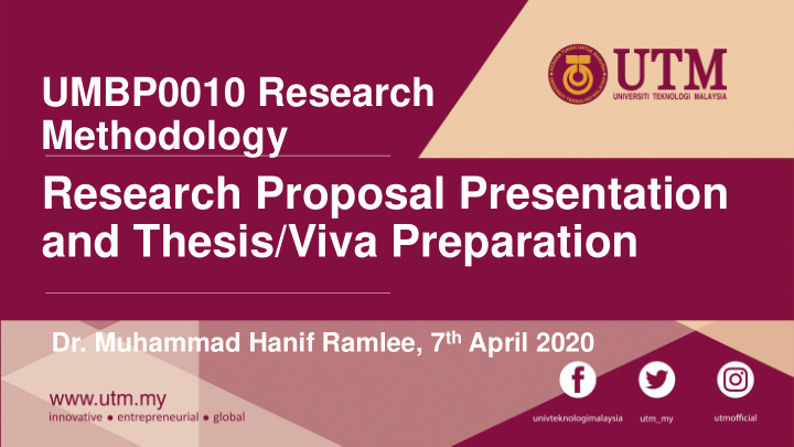 research proposal presentation and thesis viva preparation