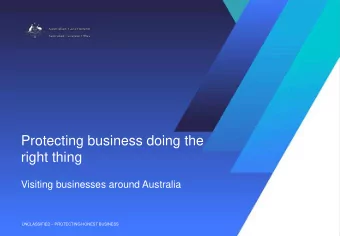 Protecting business doing the  right thing  Visiting businesses around Australia UNCLASSIFIED
