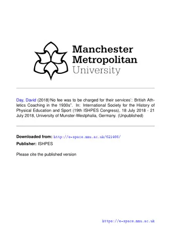 Day, David (2018)No fee was to be charged for their services: British Ath-  letics Coaching