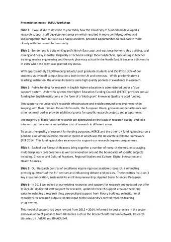 Presentation notes - IATUL Workshop Slide 1 :   I would like to describe to you today how the