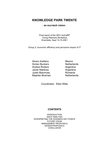 KNOWLEDGE PARK TWENTE - an eco-tech vision -  Final report of the 2001 IsoCaRP  Young Planners