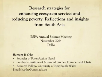 Research strategies for  enhancing ecosystem services and  reducing poverty: Reflections and