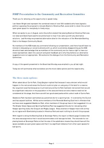 FOHP Presentation to the Community and Recreation Committee  Thank you for allowing us the