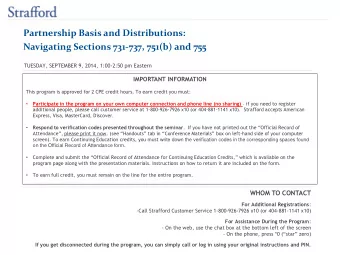 Partnership Basis and Distributions:  Navigating Sections 731-737, 751(b) and 755  TUESDAY,