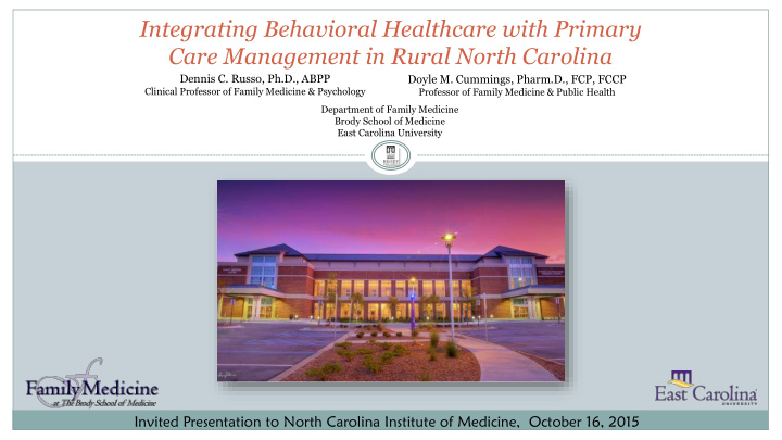 integrating behavioral healthcare with primary care