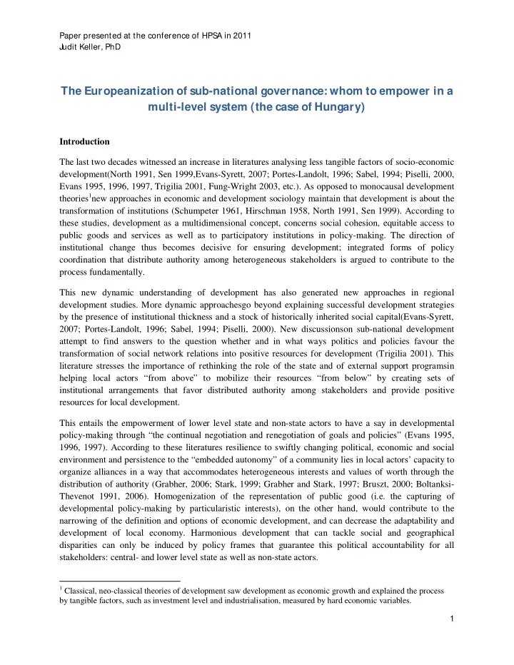 the europeanization of sub national governance whom to