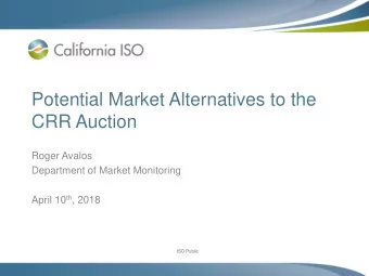 Potential Market Alternatives to the  CRR Auction  Roger Avalos  Department of Market Monitoring