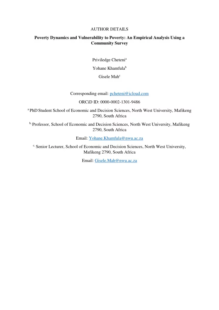 author details poverty dynamics and vulnerability to