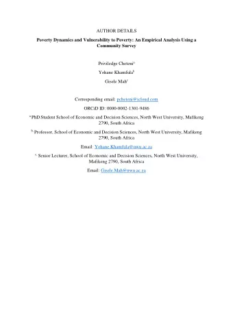 AUTHOR DETAILS  Poverty Dynamics and Vulnerability to Poverty: An Empirical Analysis Using a