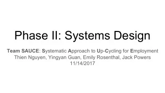 Phase II: Systems Design Team SAUCE : S ystematic A pproach to U p- C ycling for E mployment  Thien