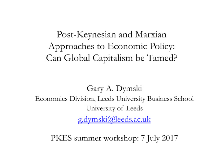 post keynesian and marxian approaches to economic policy