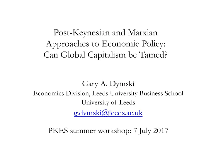 post keynesian and marxian approaches to economic policy