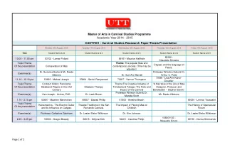 Master of Arts in Carnival Studies Programme  Academic Year 2014 - 2015  CAST7001 - Carnival