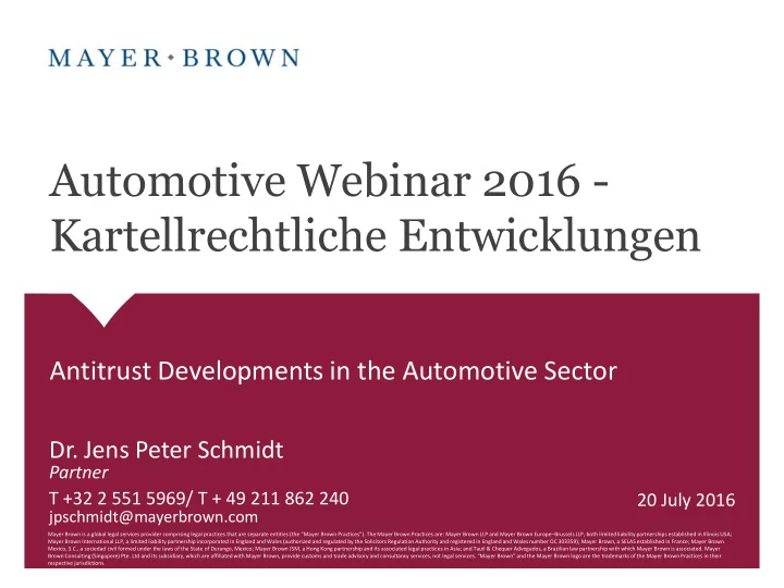 automotive webinar 2016 kartellrechtliche entwicklungen
