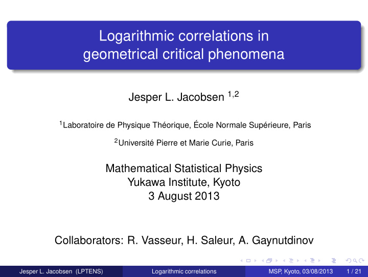logarithmic correlations in geometrical critical phenomena