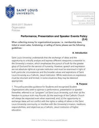 Student Involvement Center slustudentorgs@slu.edu 314 977-2805 20 N. Grand Blvd., Suite 319  St.