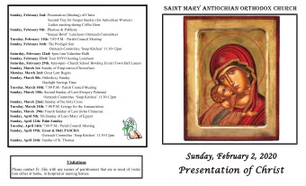 Sunday, February 2, 2020 Visitations  Presentation of Christ  Please contact Fr. Elie with any