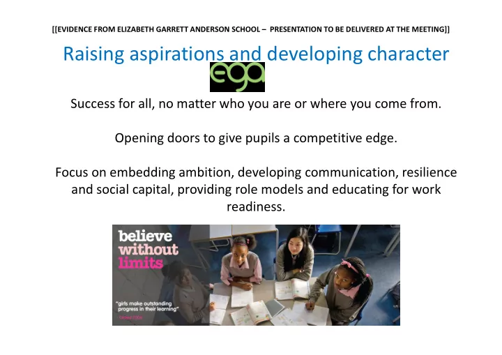 raising aspirations and developing character