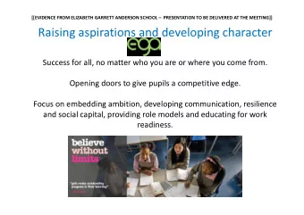 Raising aspirations and developing character  Success for all, no matter who you are or where you