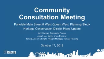 Community  Consultation Meeting  Parkdale Main Street &amp; West Queen West  Planning Study
