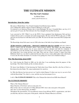 THE ULTIMATE MISSION  The One Gods Seminar  by Michel Danis  (michel_danis@videotron.ca)