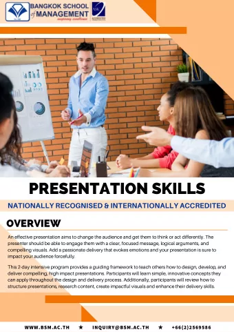 PRESENTATION SKILLS NATIONALLY RECOGNISED &amp; INTERNATIONALLY ACCREDITED  OVERVIEW An effective