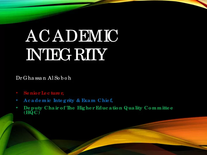 acade mi c i nt e gri t y