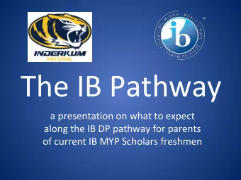 The IB Pathway  a presentation on what to expect  along the IB DP pathway for parents  of current