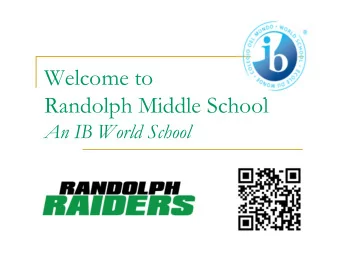 Welcome to  Randolph Middle School  An IB World School  Randolph Middle School