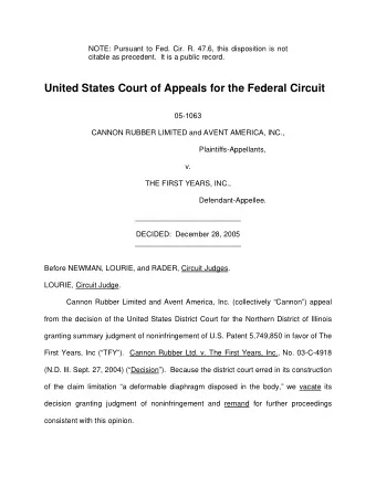 United States Court of Appeals for the Federal Circuit  05-1063  CANNON RUBBER LIMITED and AVENT