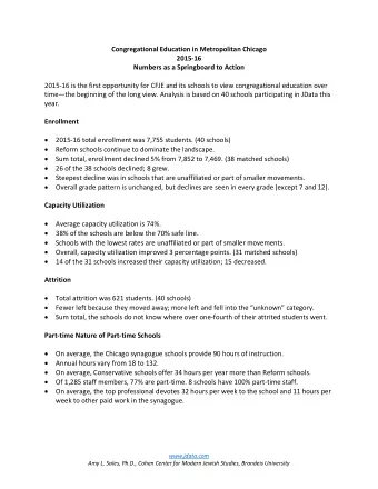 Congregational Education in Metropolitan Chicago  2015-16  Numbers as a Springboard to Action