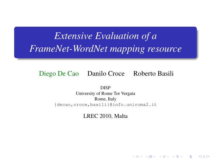 extensive evaluation of a framenet wordnet mapping