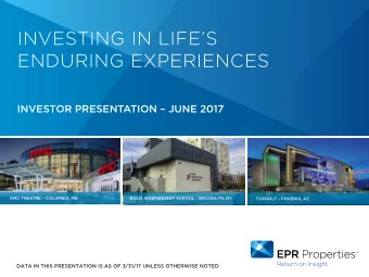 INVESTING IN LIFES  ENDURING EXPERIENCES  INVESTOR PRESENTATION  JUNE 2017  AMC THEATRE