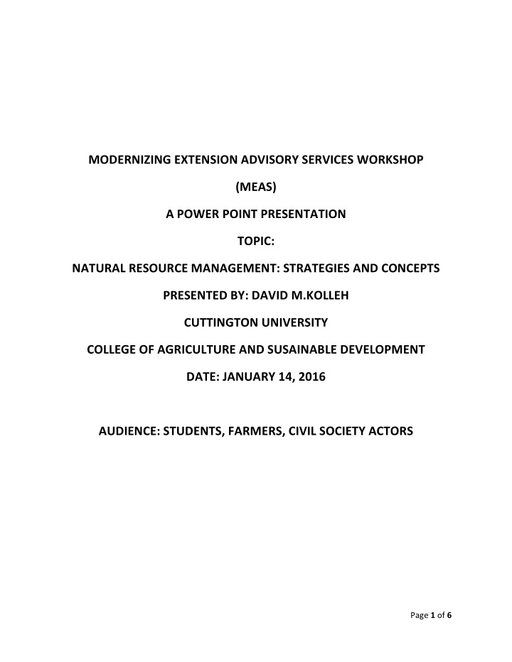 modernizing extension advisory services workshop meas a
