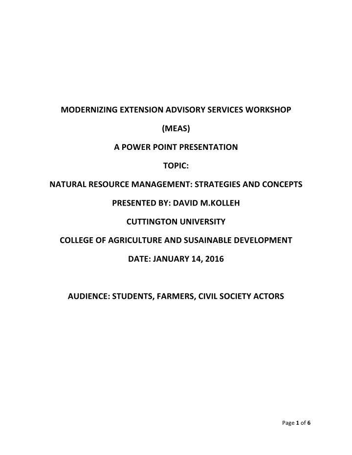 modernizing extension advisory services workshop meas a