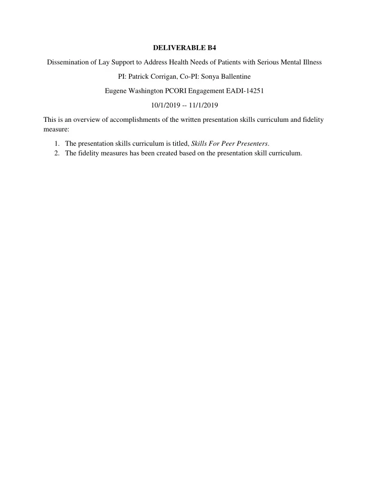 deliverable b4 dissemination of lay support to address