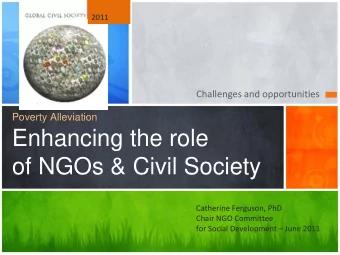 Enhancing the role  of NGOs &amp; Civil Society Catherine Ferguson, PhD Chair NGO Committee for