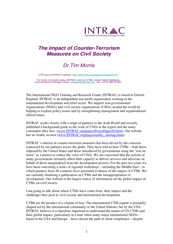 the impact of counter terrorism measures on civil society