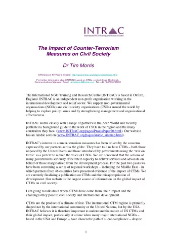 The Impact of Counter-Terrorism  Measures on Civil Society  Dr Tim Morris  CTM area of INTRACs