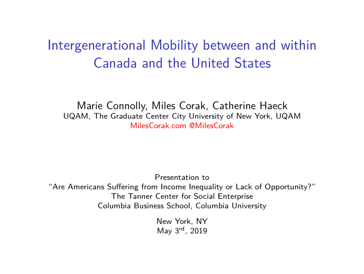 intergenerational mobility between and within canada and
