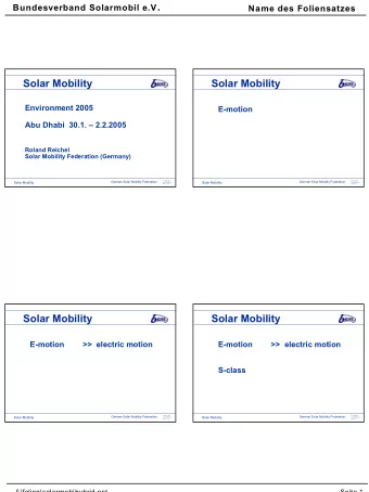 Bundesverband Solarmobil e.V .  Name des Foliensatzes  Solar Mobility  Solar Mobility  Environment
